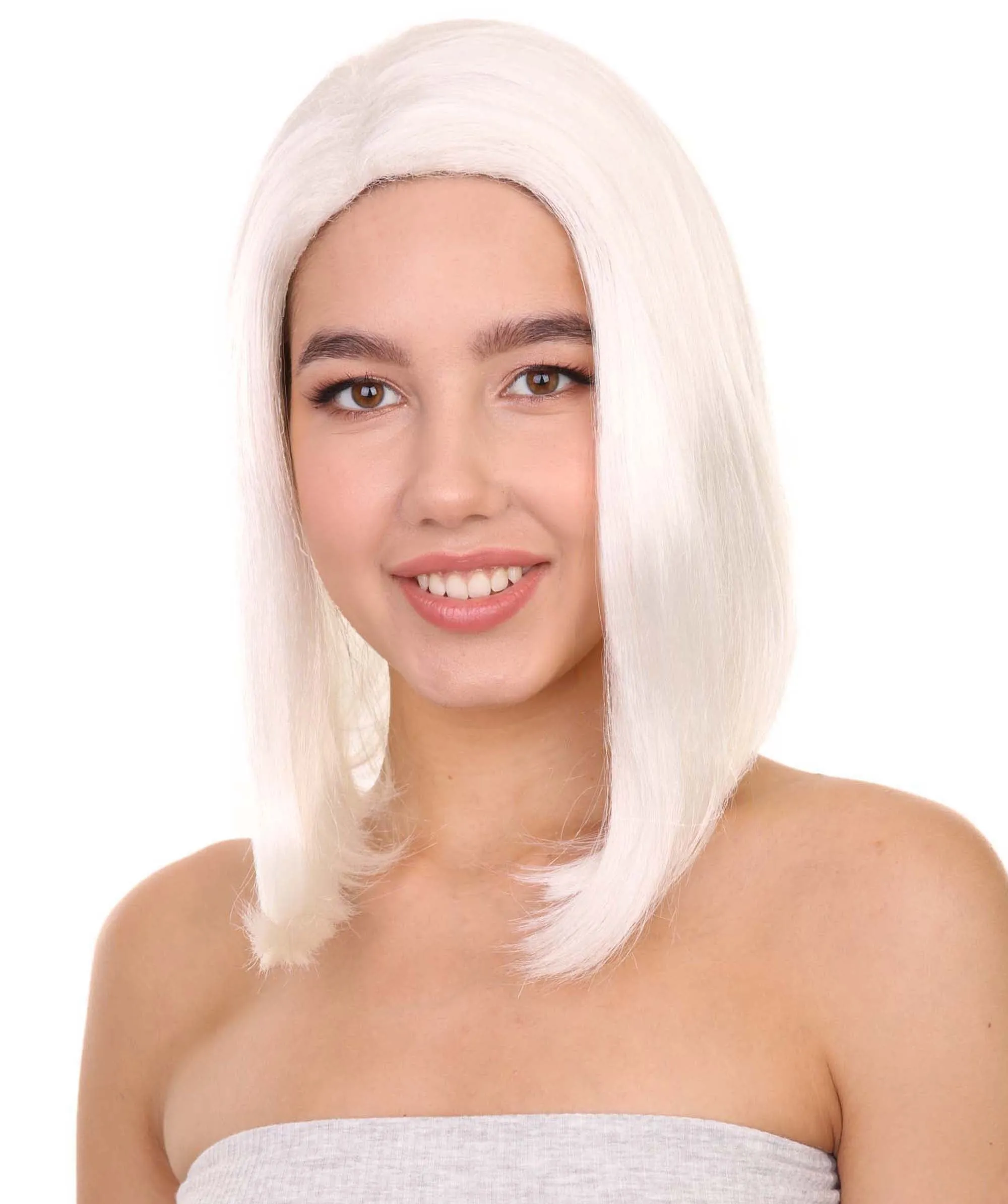 Adult Women's 12" Inch Medium Length Straight Filipina Beauty Lifestyle Costume Wig, Synthetic Beautiful Fiber White Hair, Capless Cap Design for Comfort | HPO