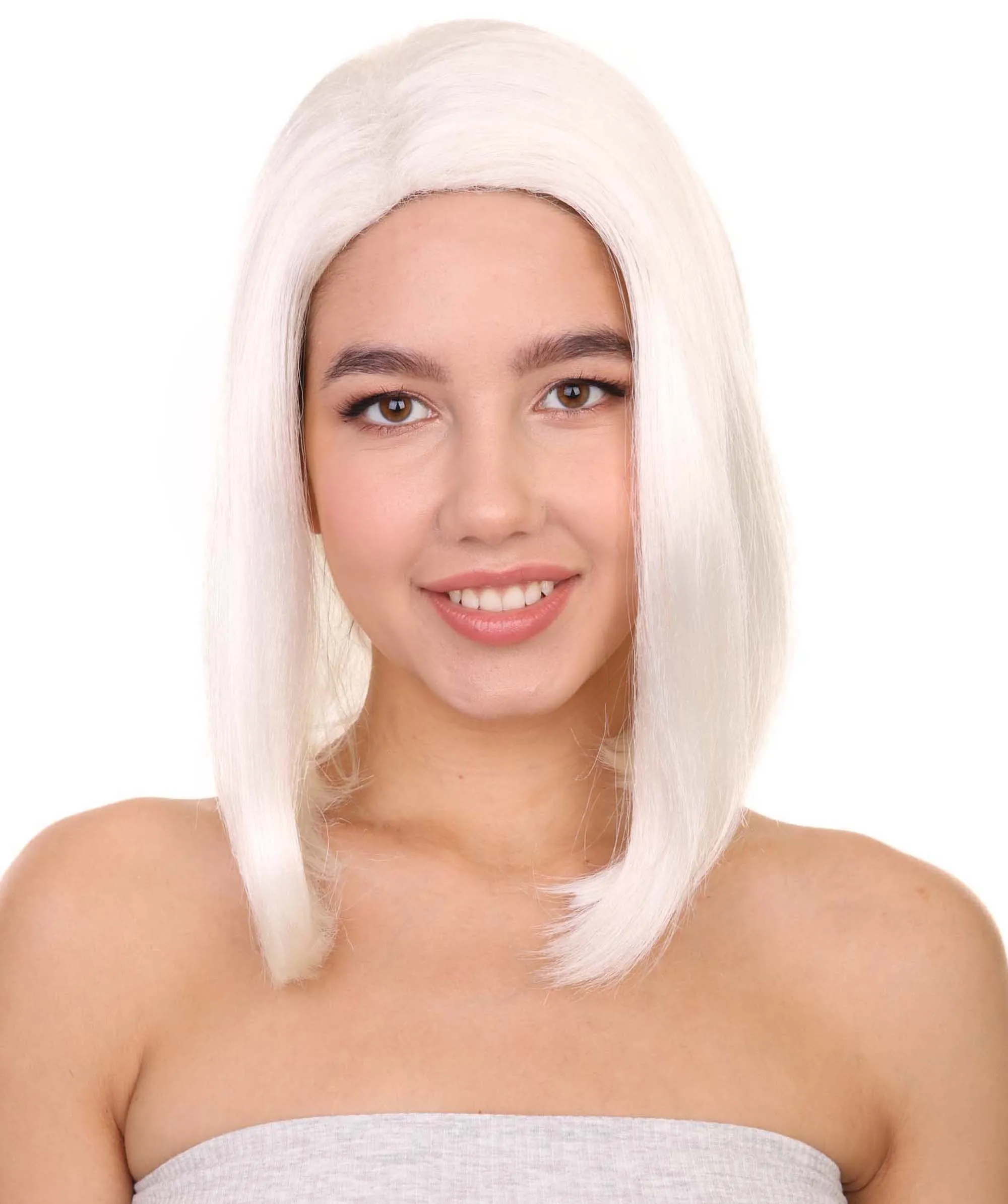 Adult Women's 12" Inch Medium Length Straight Filipina Beauty Lifestyle Costume Wig, Synthetic Beautiful Fiber White Hair, Capless Cap Design for Comfort | HPO