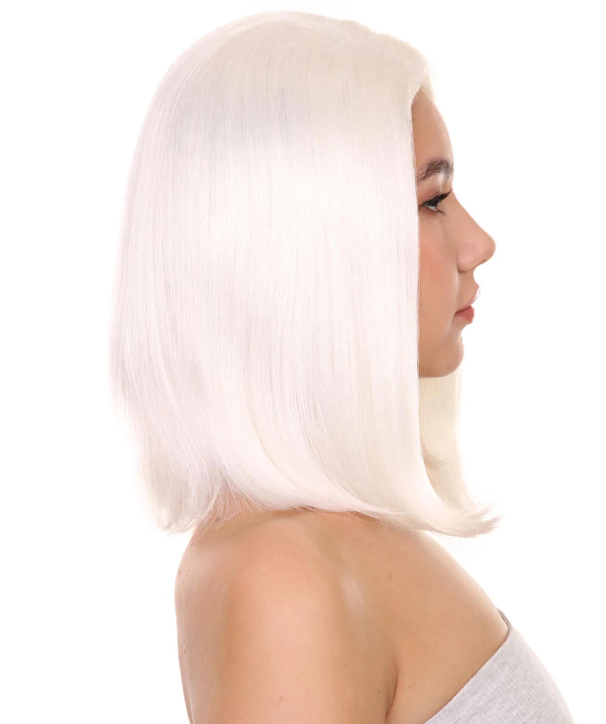 Adult Women's 12" Inch Medium Length Straight Filipina Beauty Lifestyle Costume Wig, Synthetic Beautiful Fiber White Hair, Capless Cap Design for Comfort | HPO