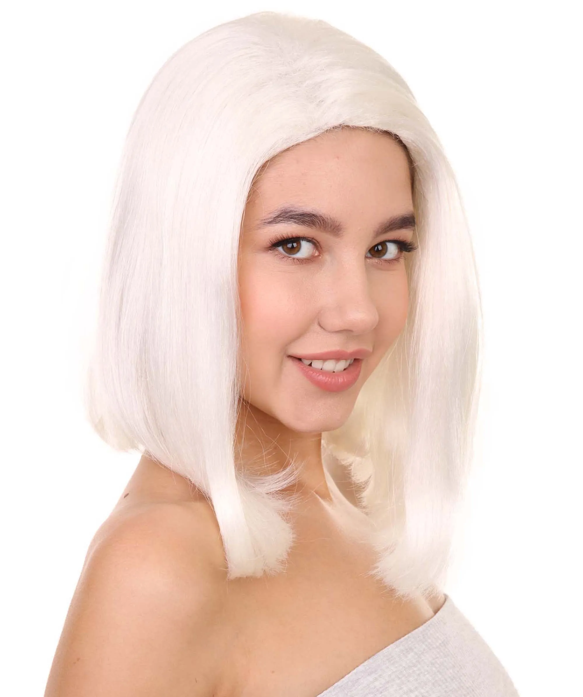 Adult Women's 12" Inch Medium Length Straight Filipina Beauty Lifestyle Costume Wig, Synthetic Beautiful Fiber White Hair, Capless Cap Design for Comfort | HPO