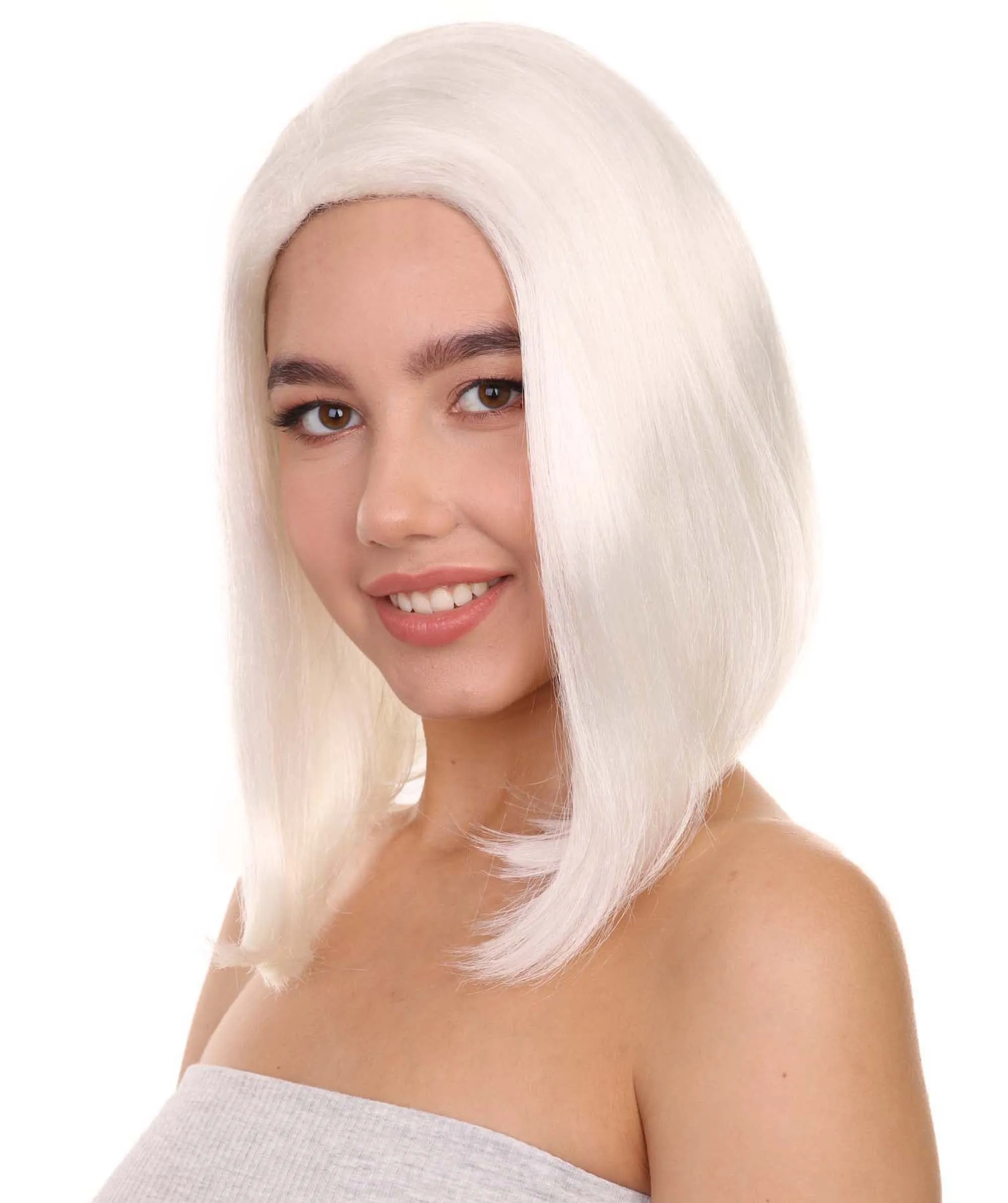 Adult Women's 12" Inch Medium Length Straight Filipina Beauty Lifestyle Costume Wig, Synthetic Beautiful Fiber White Hair, Capless Cap Design for Comfort | HPO