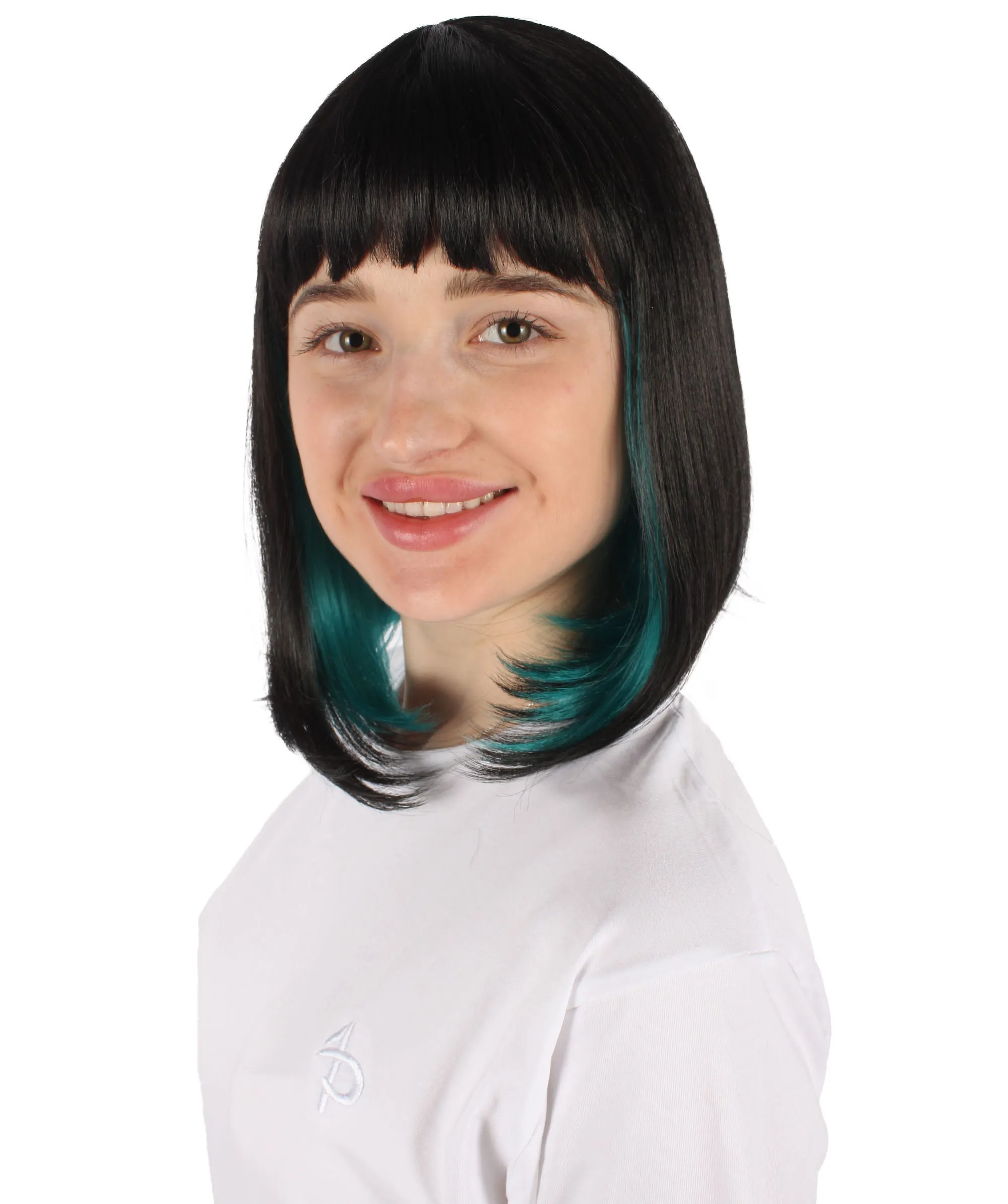 Adult Women's Black and Green Two Tone Wig| Perfect for Cosplay| Flame-retardant Synthetic Fiber