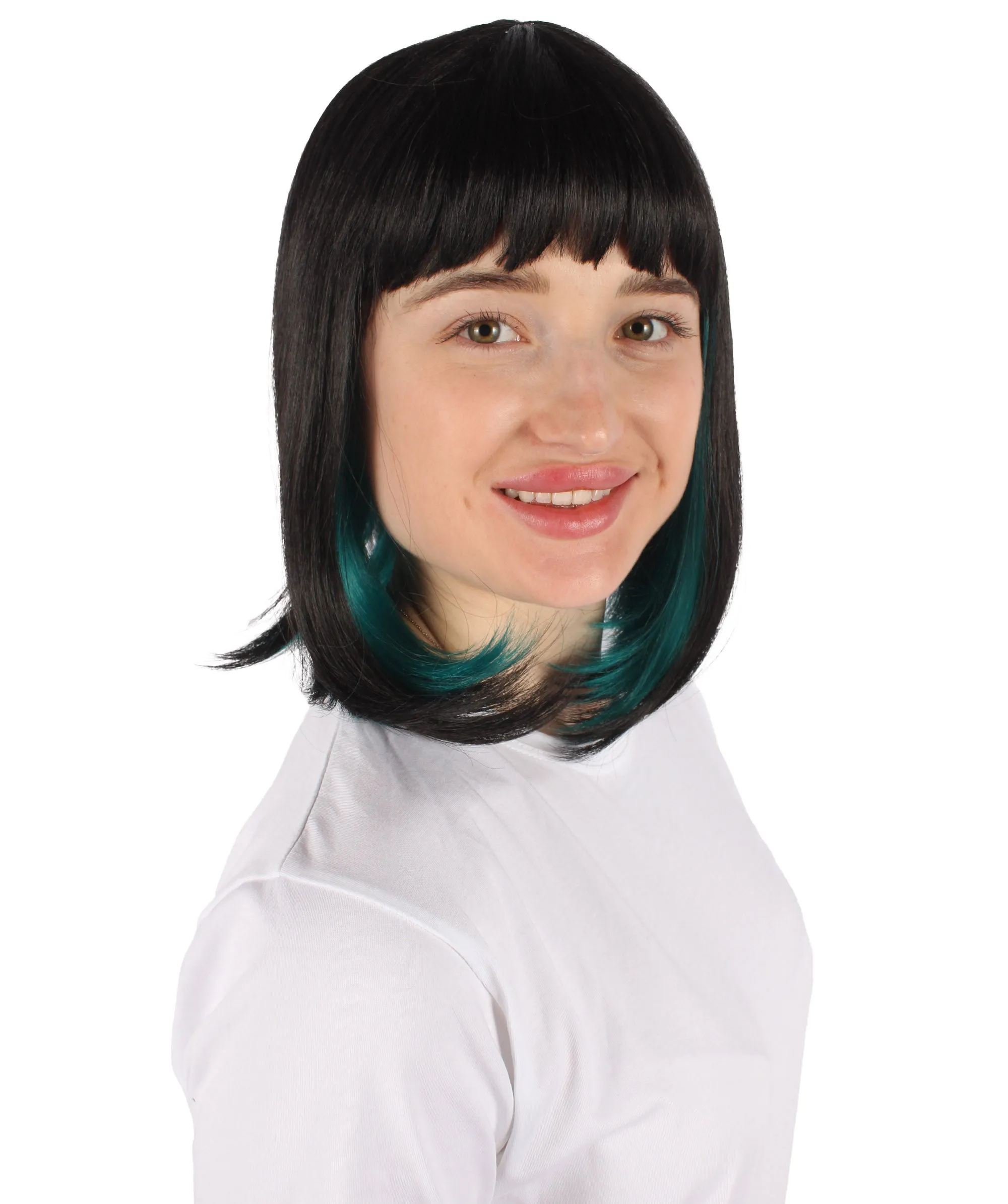 Adult Women's Black and Green Two Tone Wig| Perfect for Cosplay| Flame-retardant Synthetic Fiber