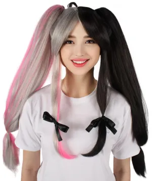 Adult Women's Japanese VTuber Black and Pink Double Tail Wig | Perfect for Halloween | Flame retardant Synthetic Fiber