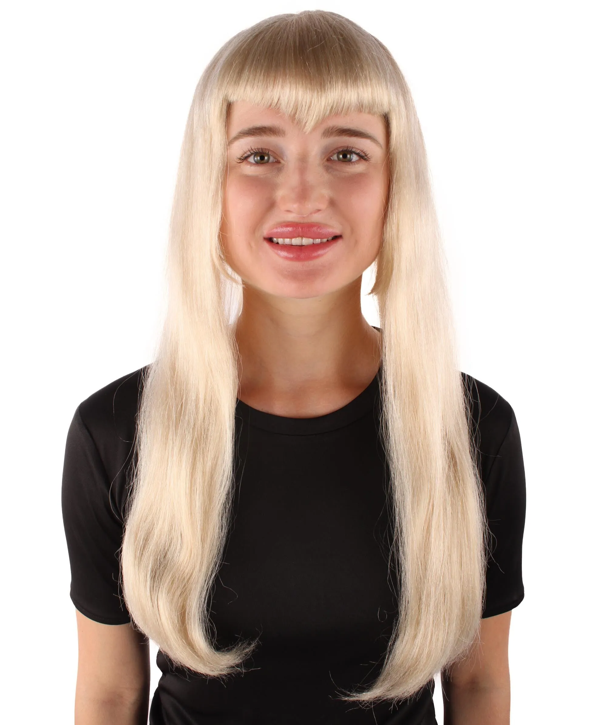 Adult Women's Long Blonde Wig with Bangs, Perfect for Cosplay, Flame-retardant Synthetic Fiber