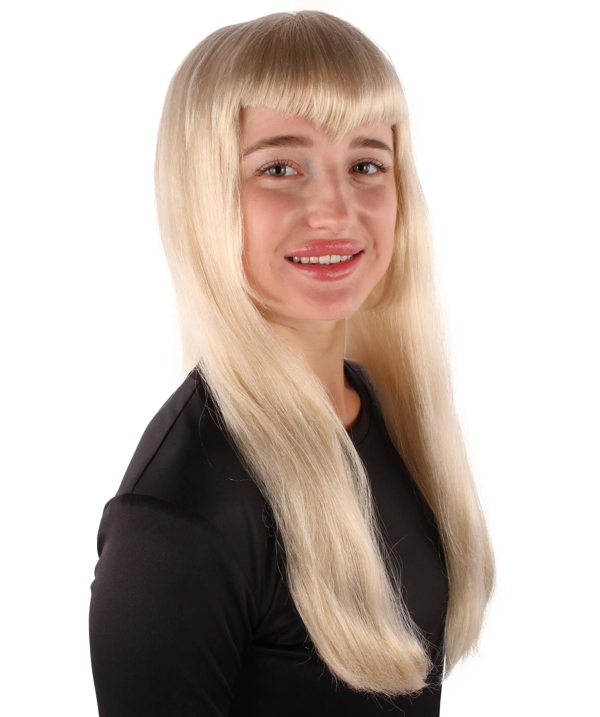 Adult Women's Long Blonde Wig with Bangs, Perfect for Cosplay, Flame-retardant Synthetic Fiber