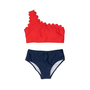 BAHAMA NAVY & RED SCALLOP TWO PIECE SWIM UPF50