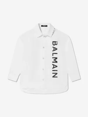 Balmain Boys Long Sleeve Logo Shirt in White