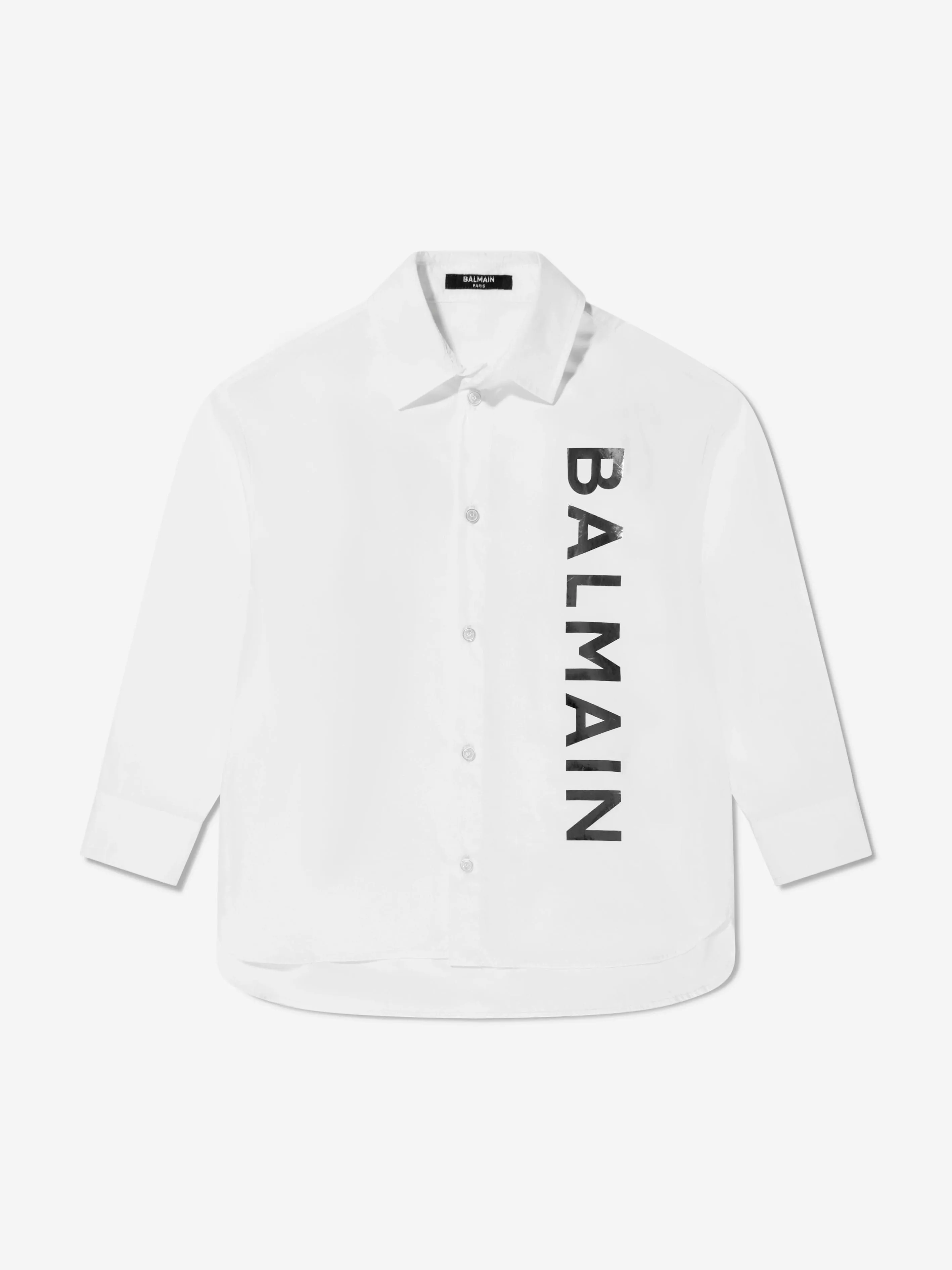 Balmain Boys Long Sleeve Logo Shirt in White