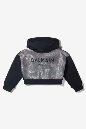 Balmain Girls Cotton Cropped Hoodie