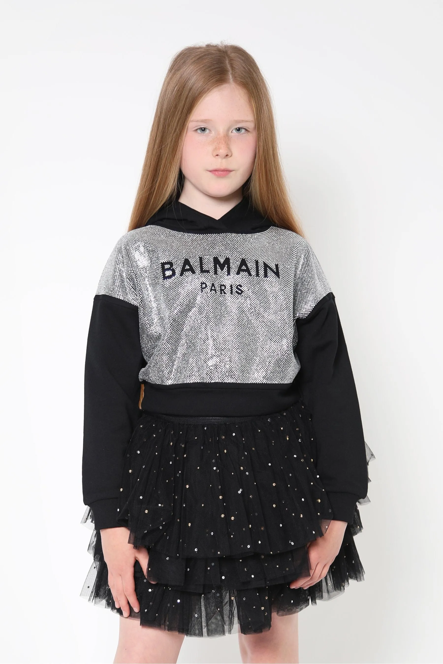 Balmain Girls Cotton Cropped Hoodie