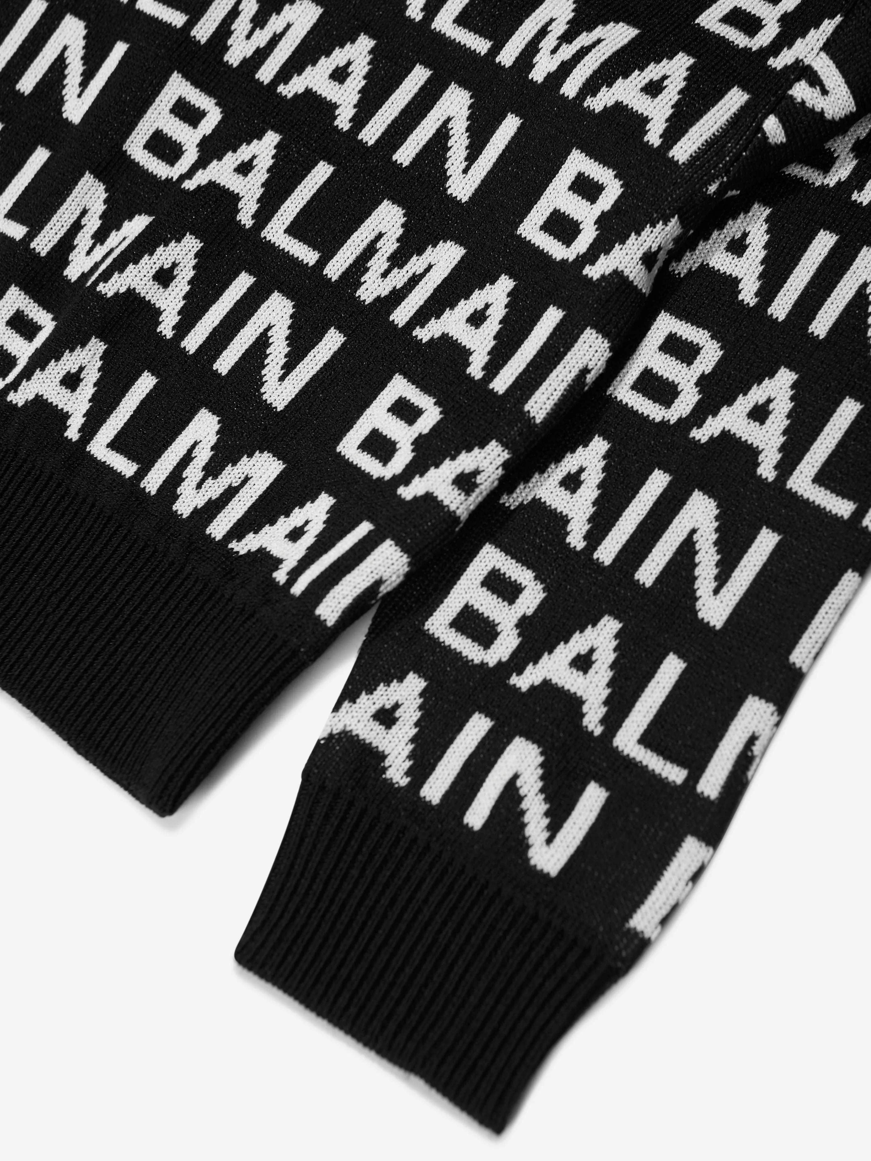 Balmain Girls Knitted Logo Hoodie in Black