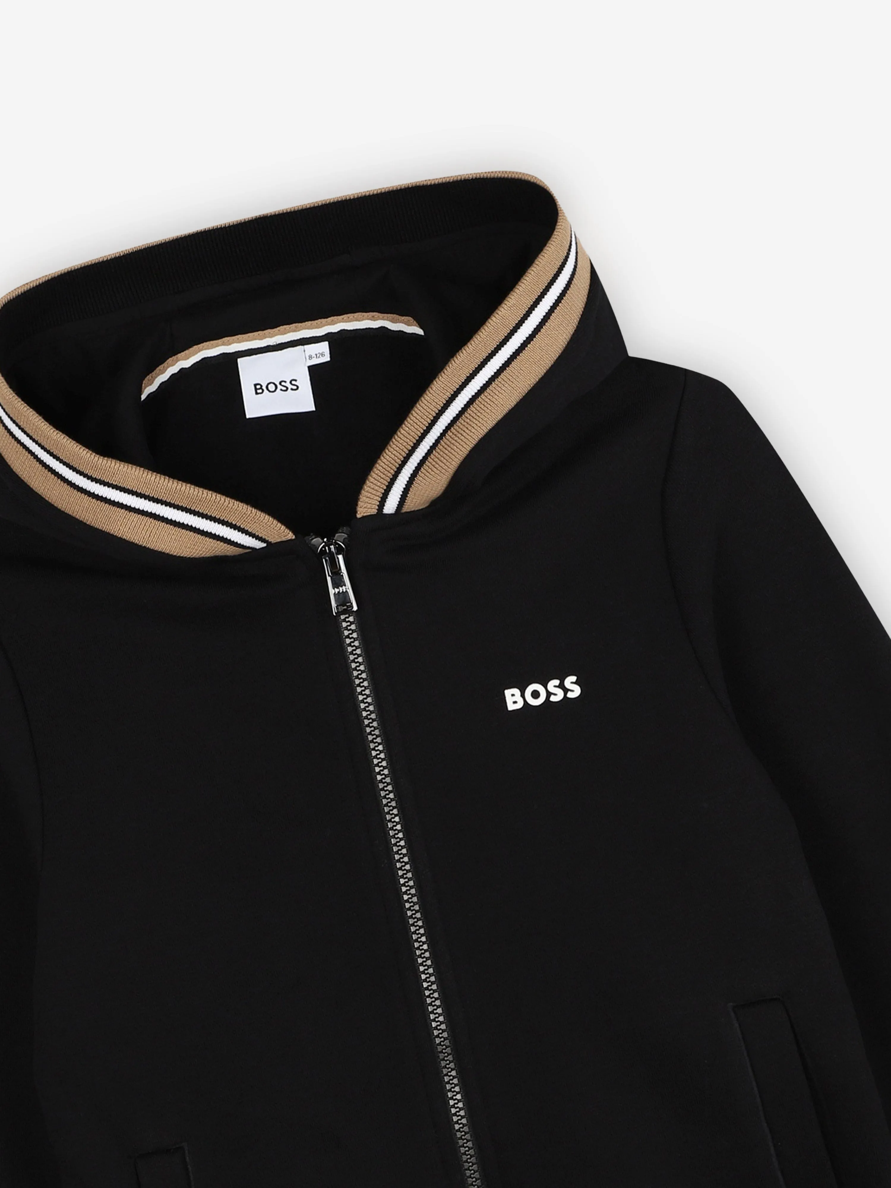 BOSS Boys Logo Zip Up Top in Black