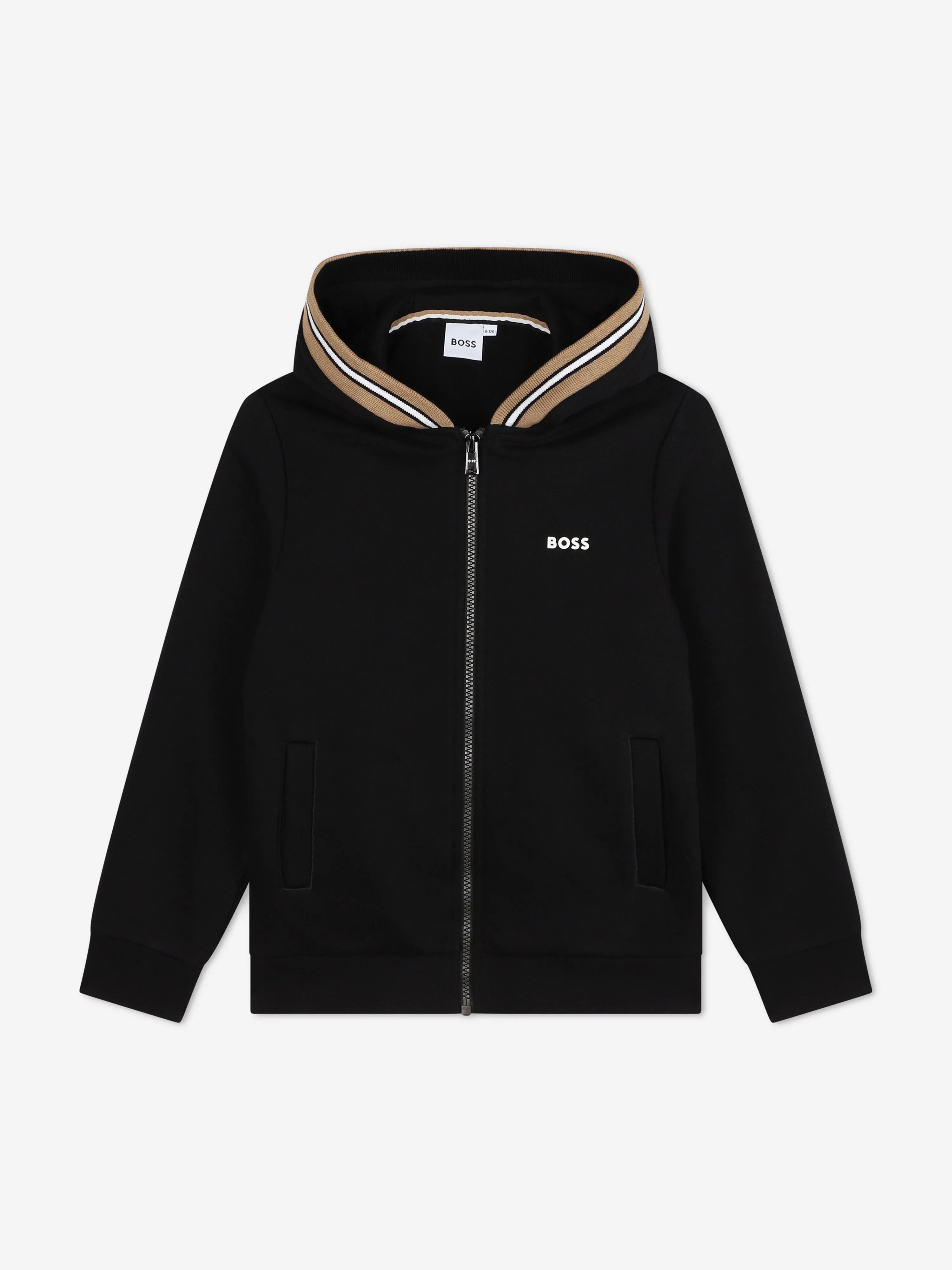 BOSS Boys Logo Zip Up Top in Black