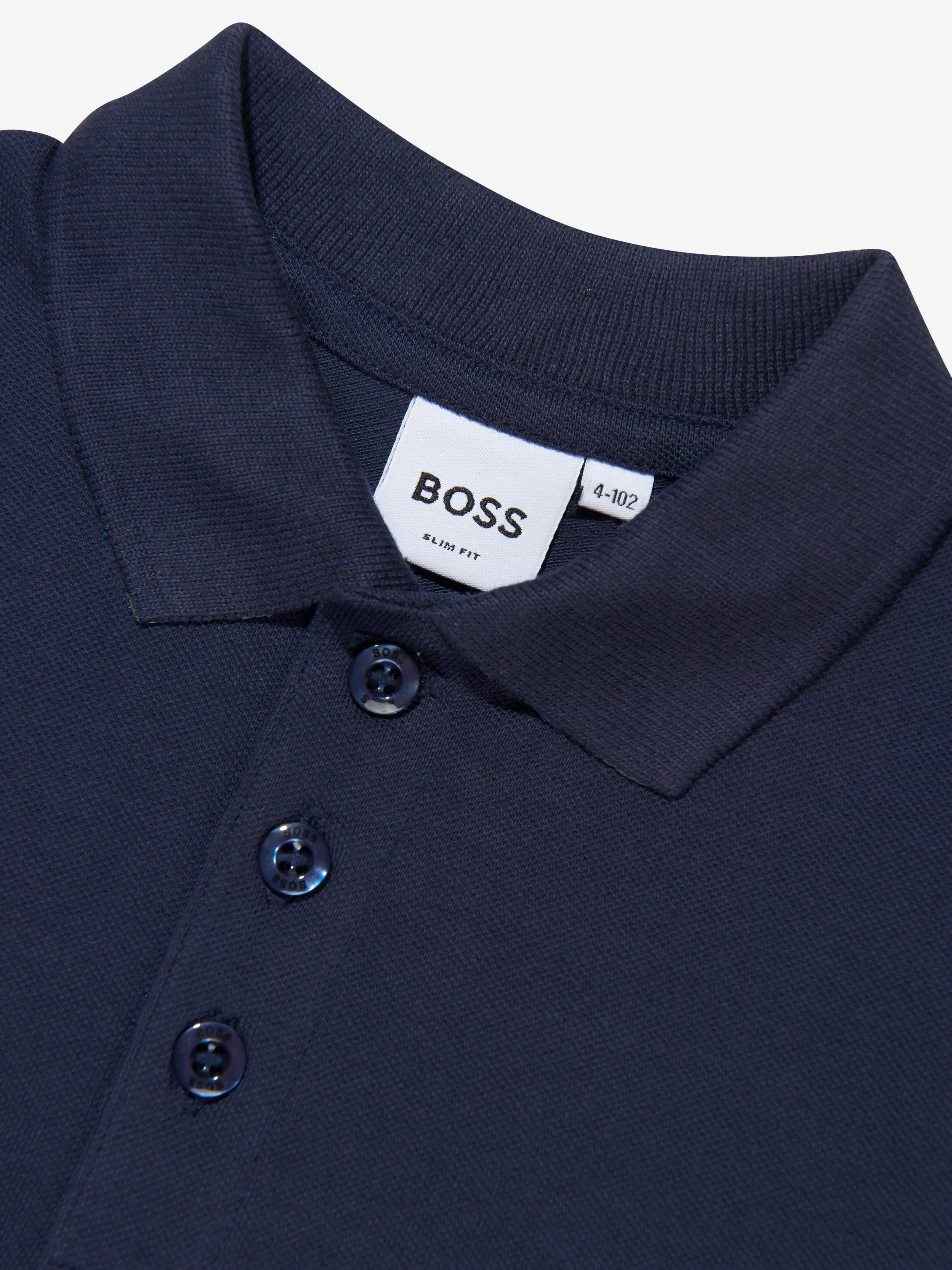 BOSS Boys Monogram Trim Polo Shirt In Navy