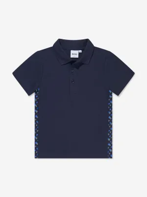 BOSS Boys Monogram Trim Polo Shirt In Navy