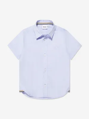 BOSS Boys Short Sleeve Oxford Shirt In Blue