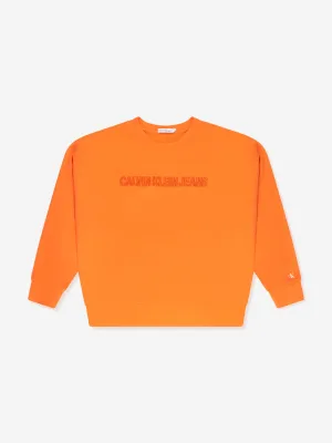 Calvin Klein Boys Raised Embroidered Sweatshirt in Orange