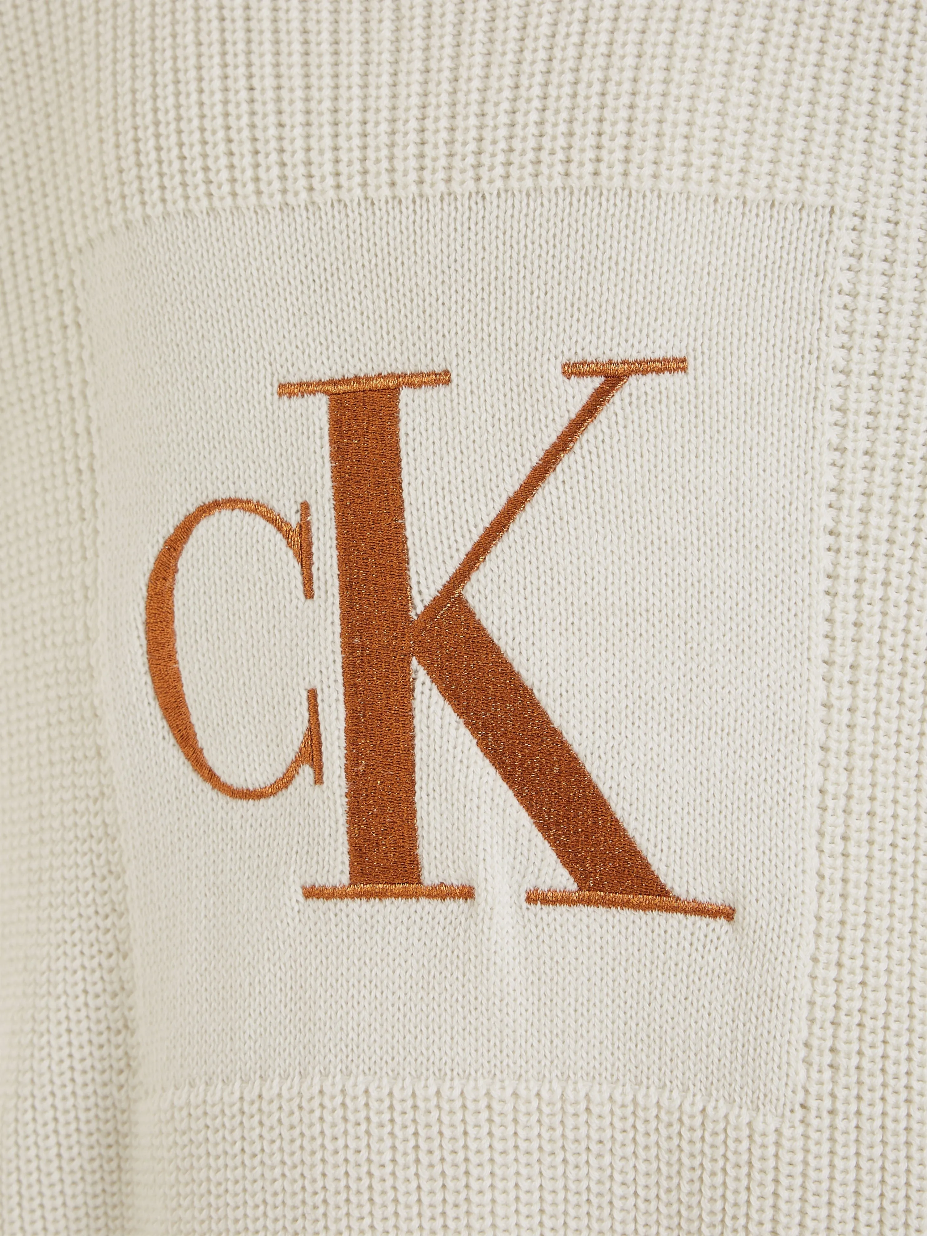 Calvin Klein Girls Bronze Monogram Slit Sweater in Ivory