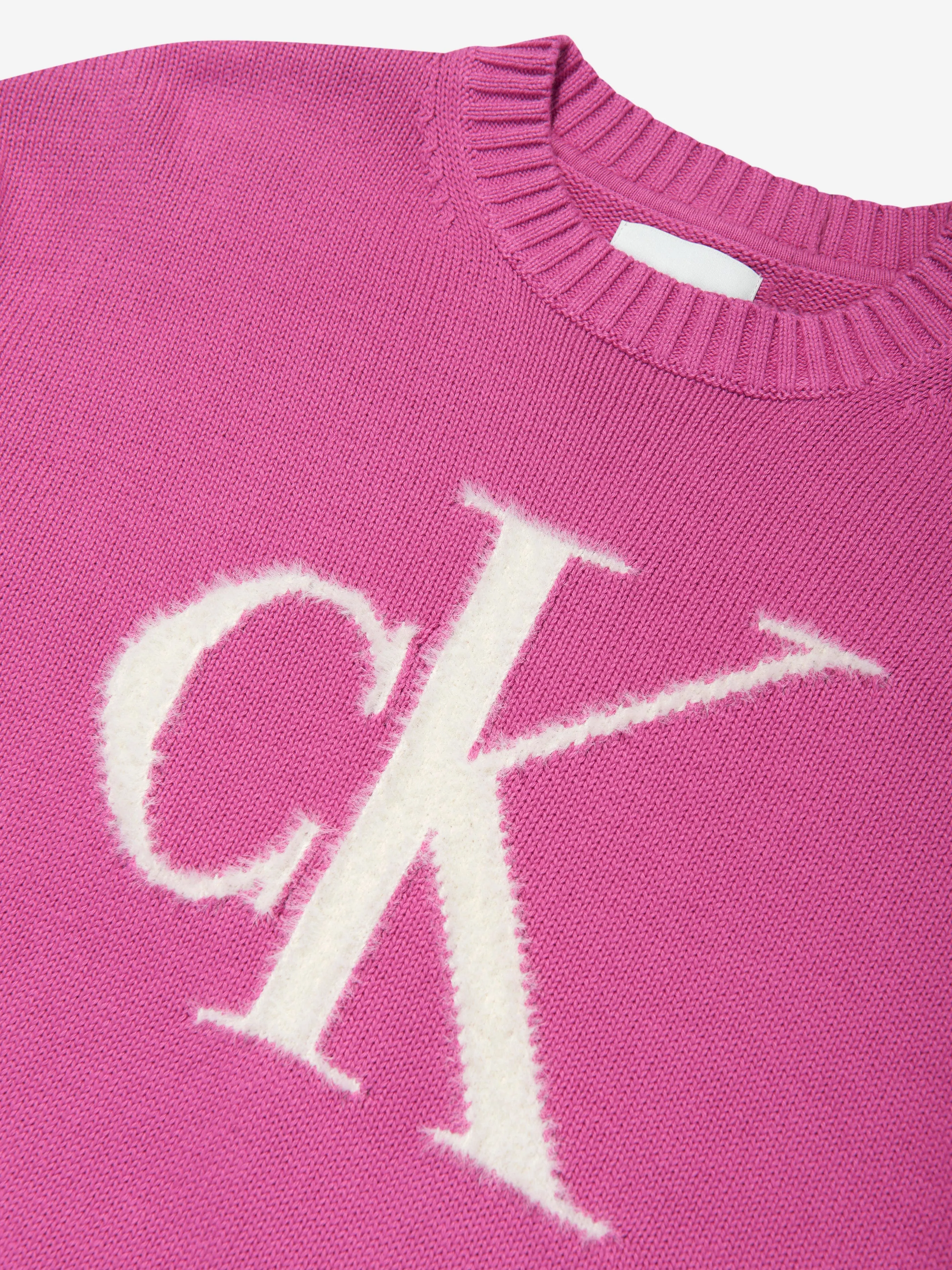 Calvin Klein Girls Fluffy Monogram Sweater in Violet