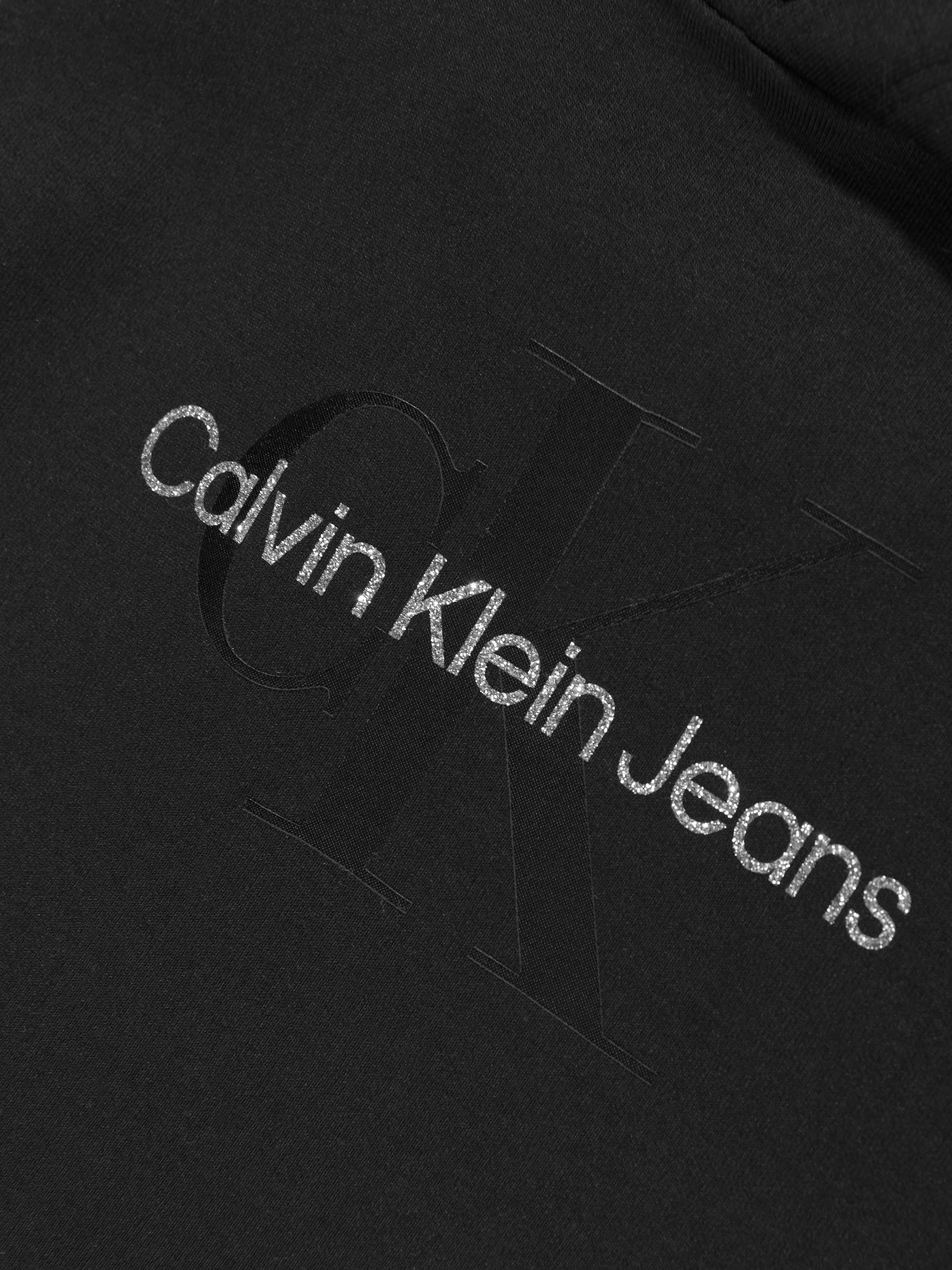 Calvin Klein Girls Glitter Monogram Hoodie in Black