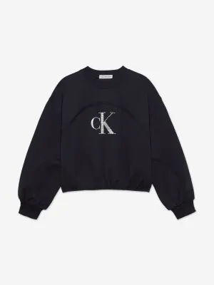 Calvin Klein Girls Iridescent CK Logo Sweatshirt in Black