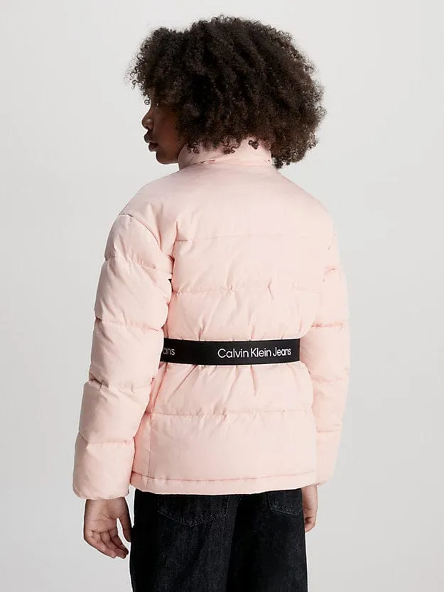 Calvin Klein Girls Logo Tape Belt Jacket in Pink