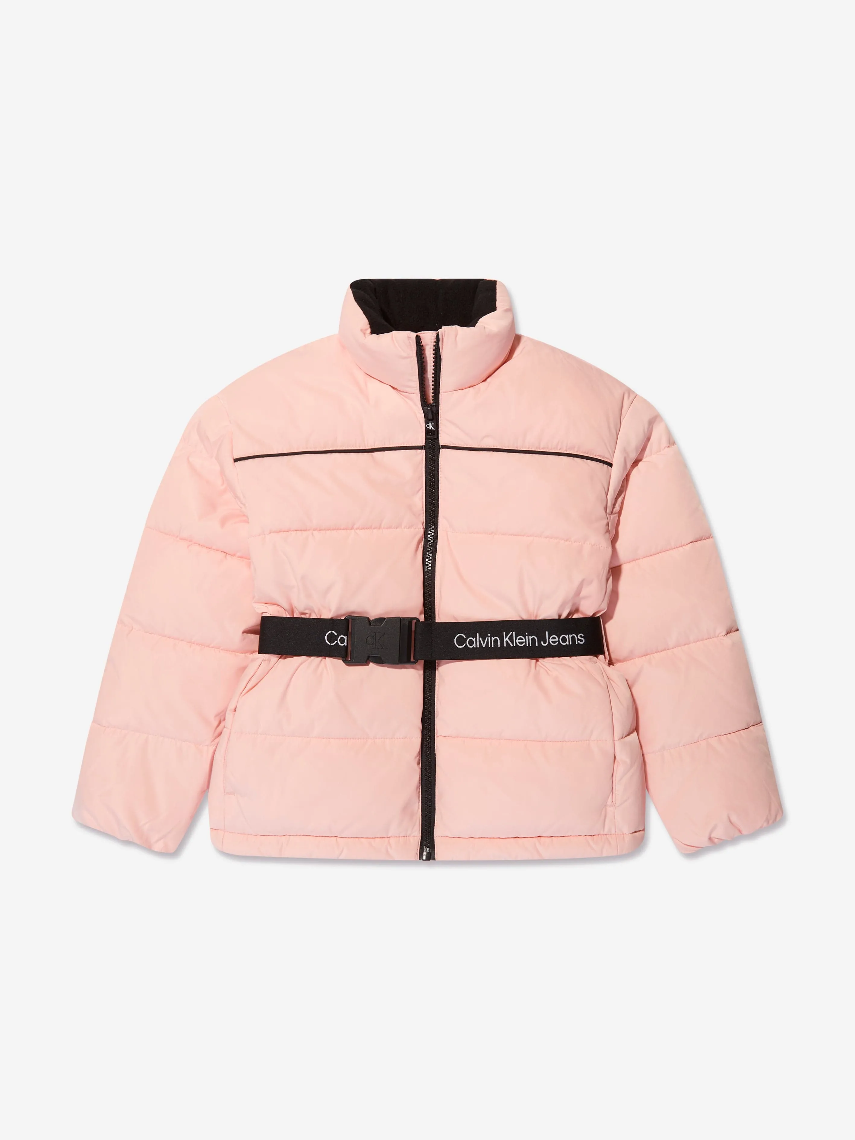 Calvin Klein Girls Logo Tape Belt Jacket in Pink