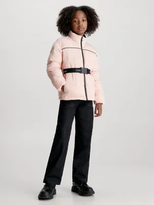 Calvin Klein Girls Logo Tape Belt Jacket in Pink