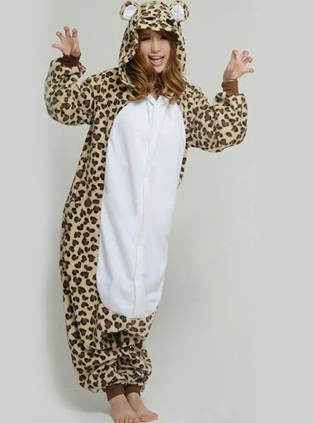 CARTOON LEOPARD BEAR PAJAMAS SETS FLANNEL HOODED