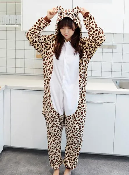 CARTOON LEOPARD BEAR PAJAMAS SETS FLANNEL HOODED