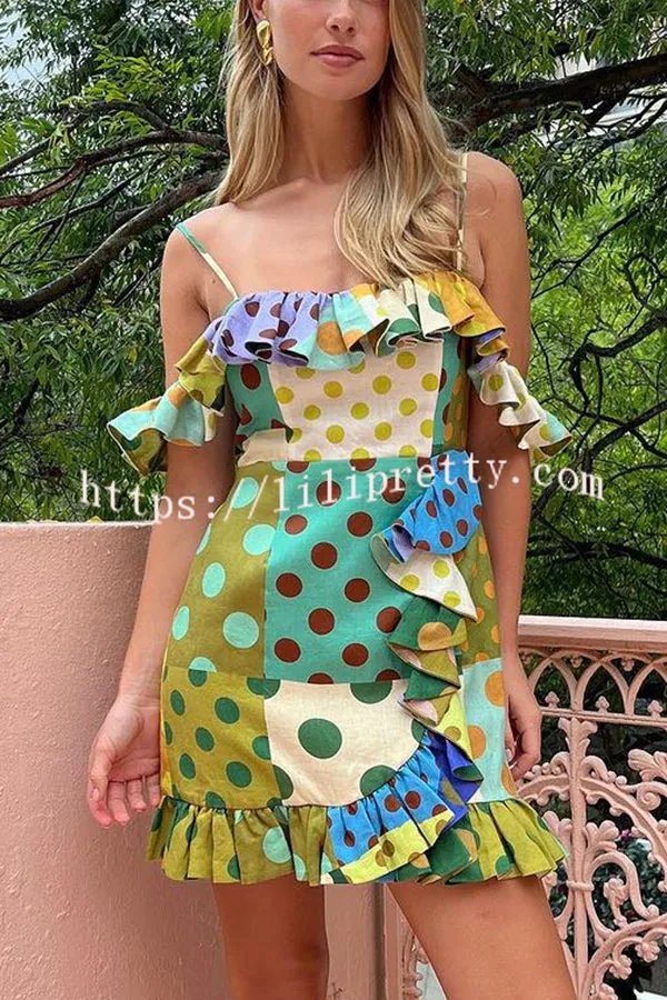 Chic Color Block Dot Print Invisible Zipper Strap Mini Dress