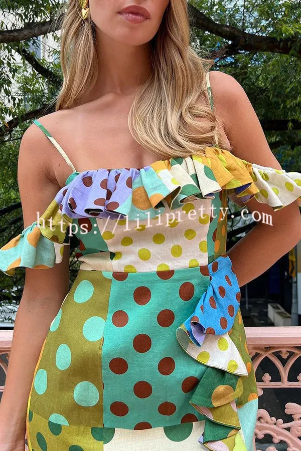 Chic Color Block Dot Print Invisible Zipper Strap Mini Dress