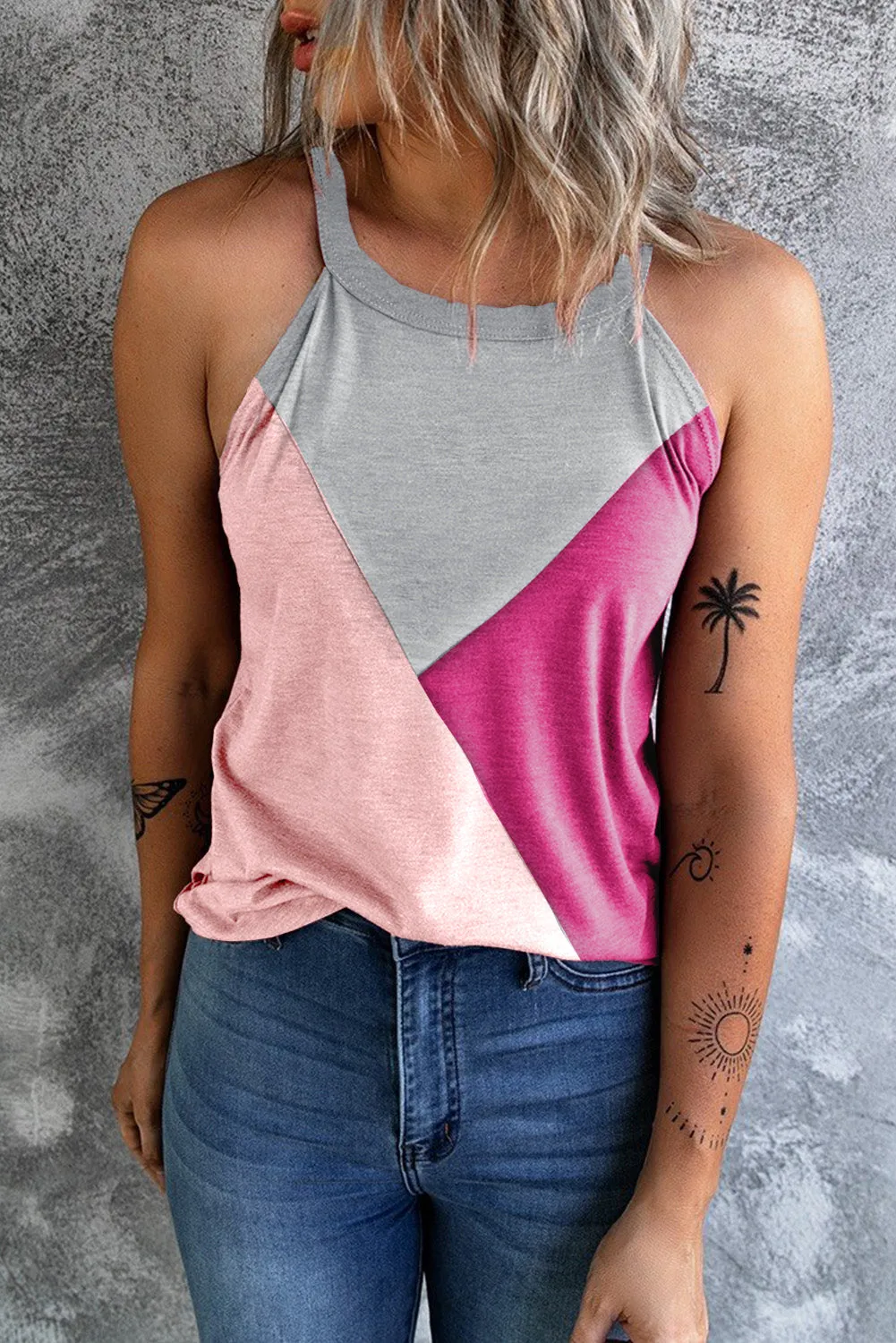 Color Block Grecian Neck Tank