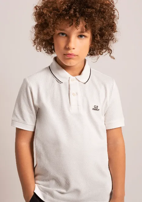 C.P. Company Boys Logo Polo Shirt in Ivory