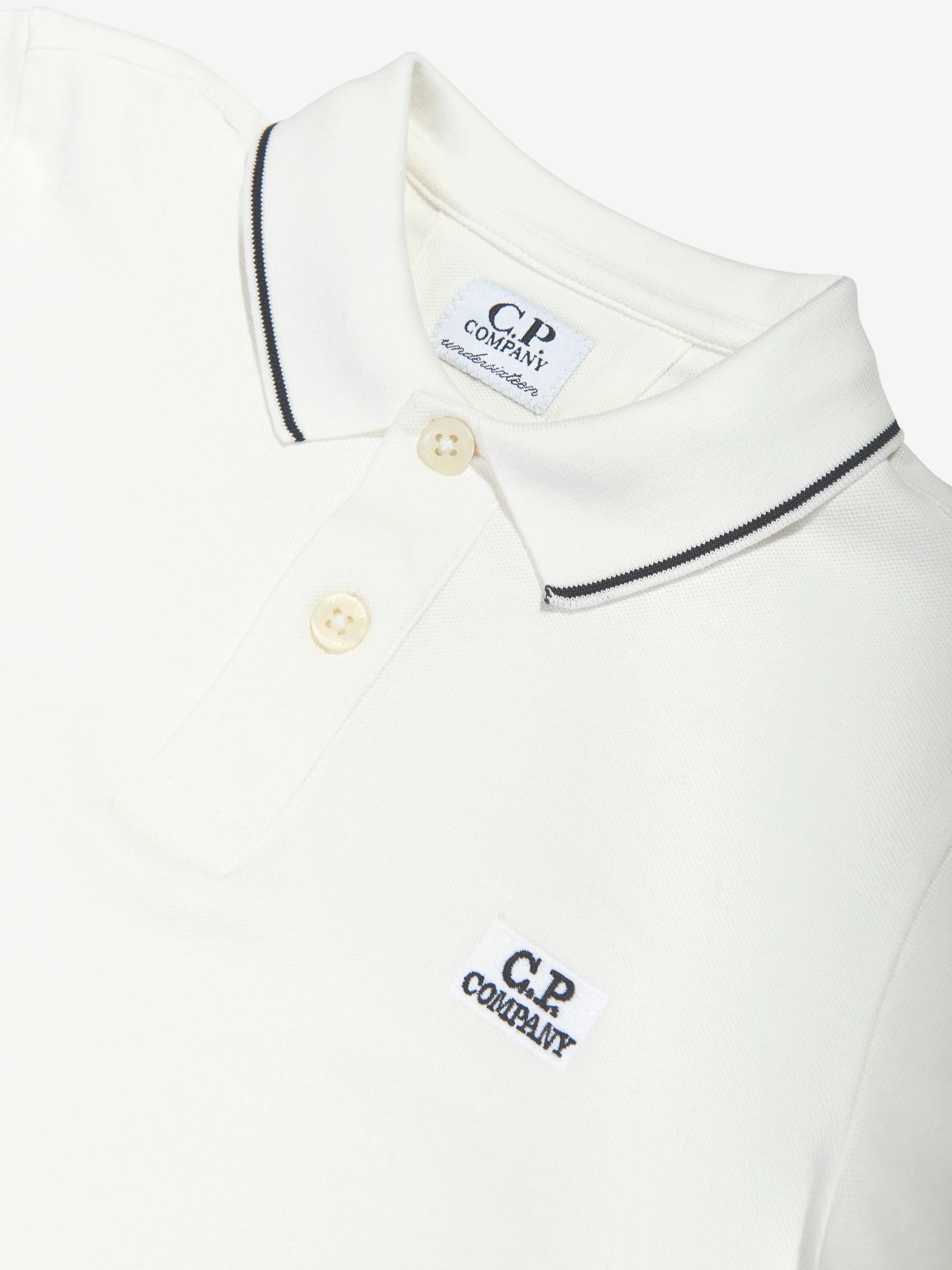 C.P. Company Boys Logo Polo Shirt in Ivory