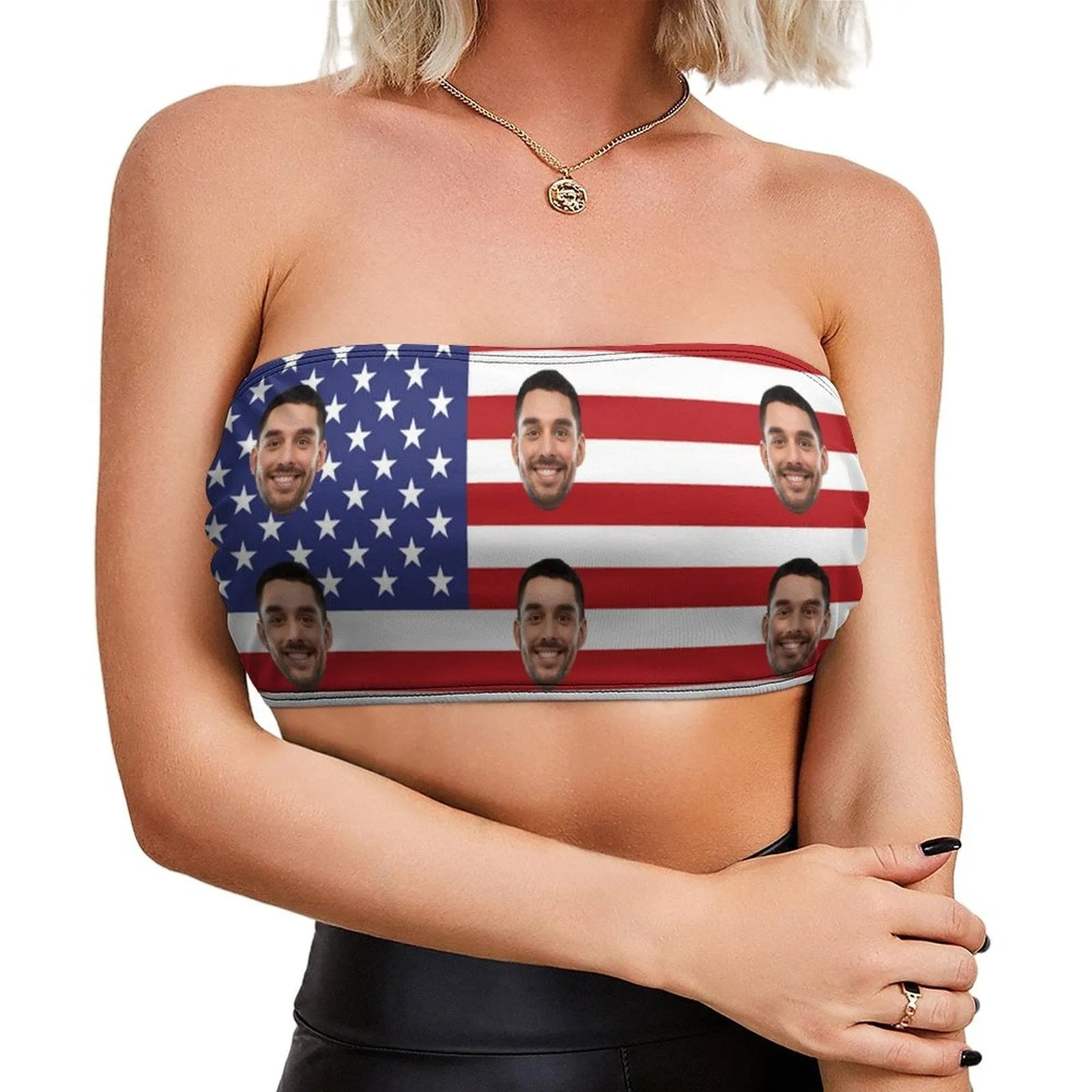 Custom Husband Face Flag Top Personalized Women's Tube Top for Independence Day