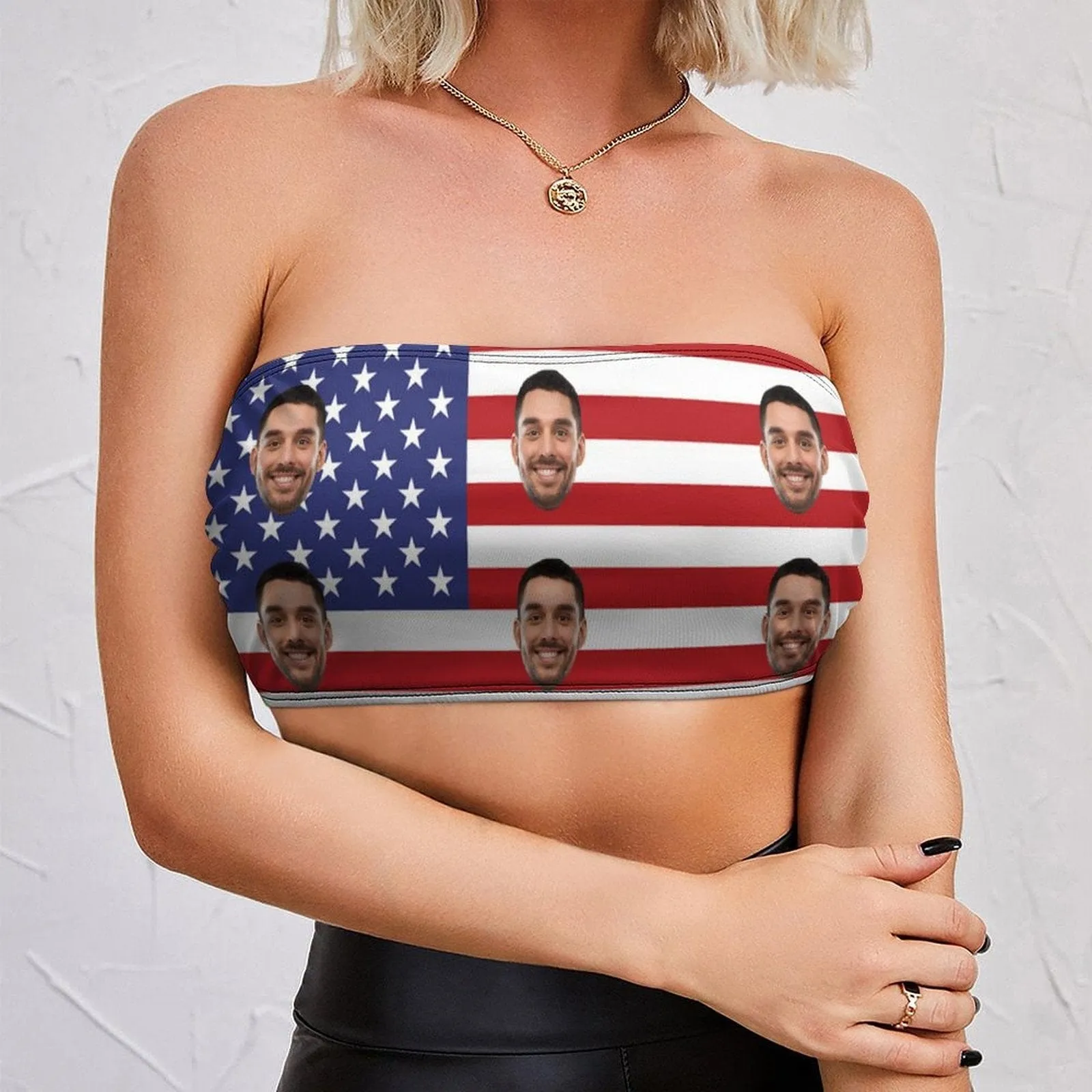 Custom Husband Face Flag Top Personalized Women's Tube Top for Independence Day