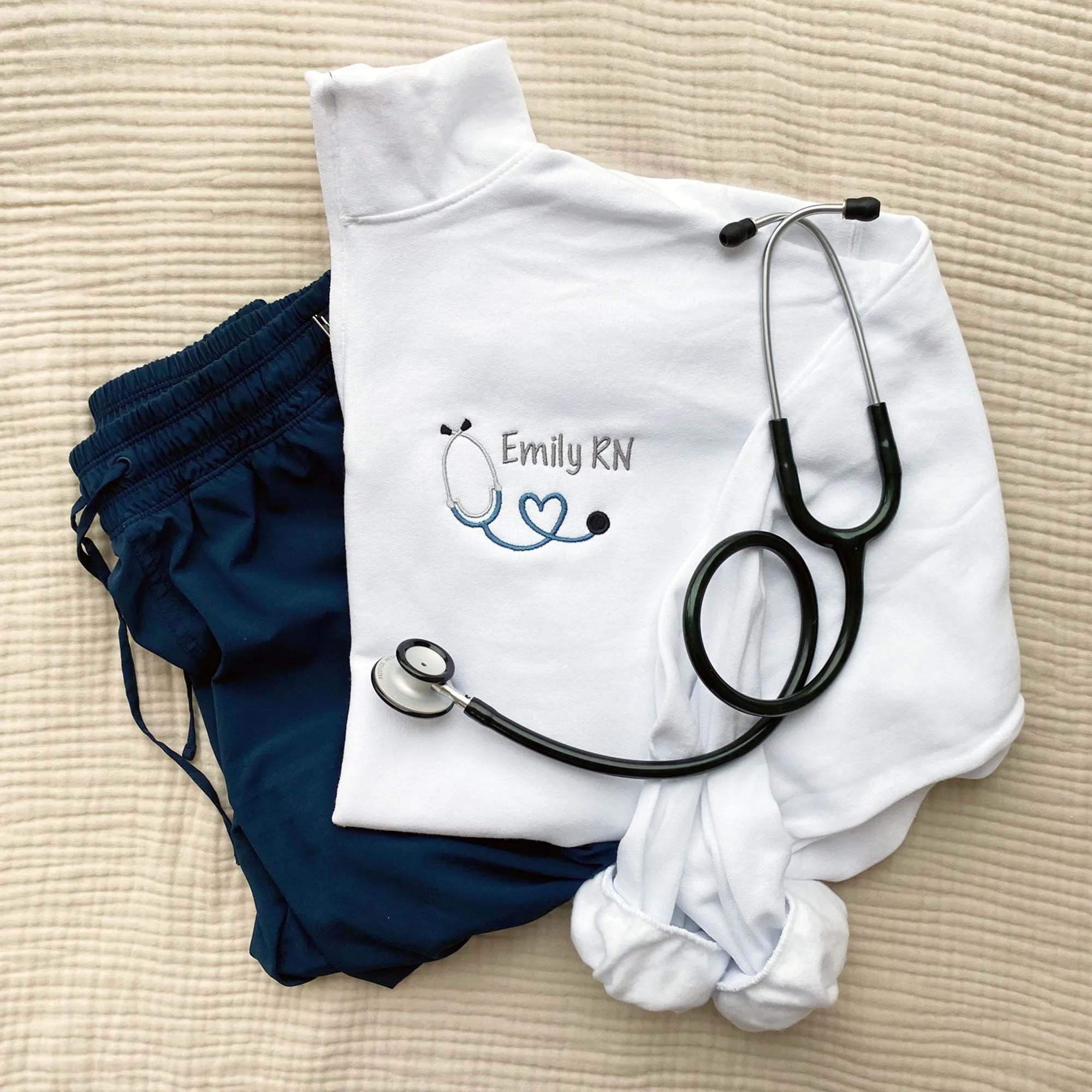 Custom Mini Heart Stethoscope Nurse Jessie Quarter Zip Sweatshirt