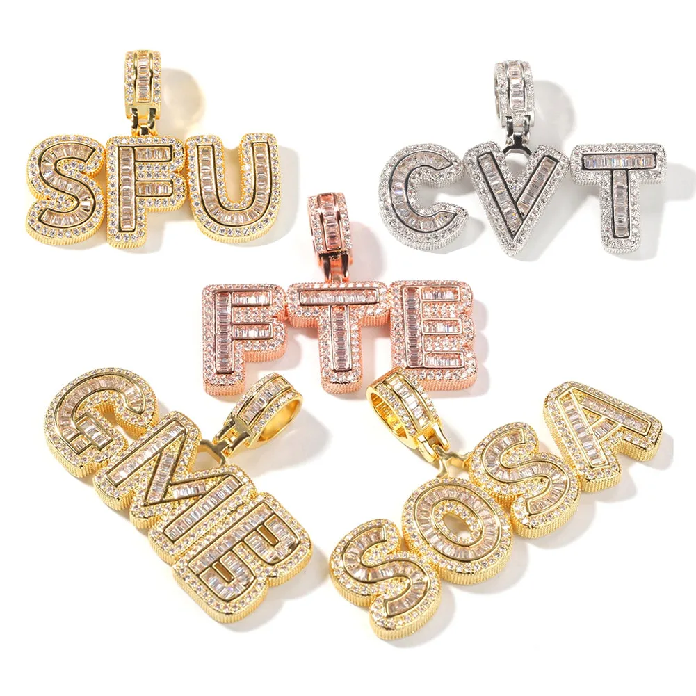 Custom mini Iced Out Baguette Cz Initial Letters Name Charms