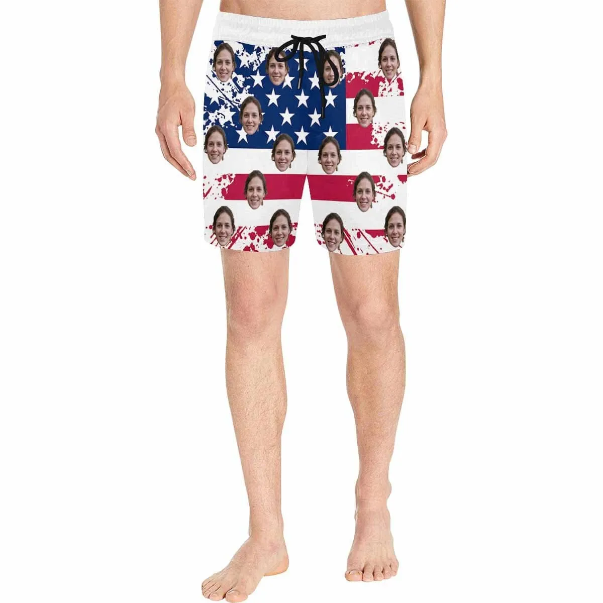 Custom Swimming Trunks Personalized Face Flag Men's Quick Dry Swim Shorts with Girlfriend's Face