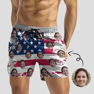 Custom Swimming Trunks Personalized Face Flag Men's Quick Dry Swim Shorts with Girlfriend's Face