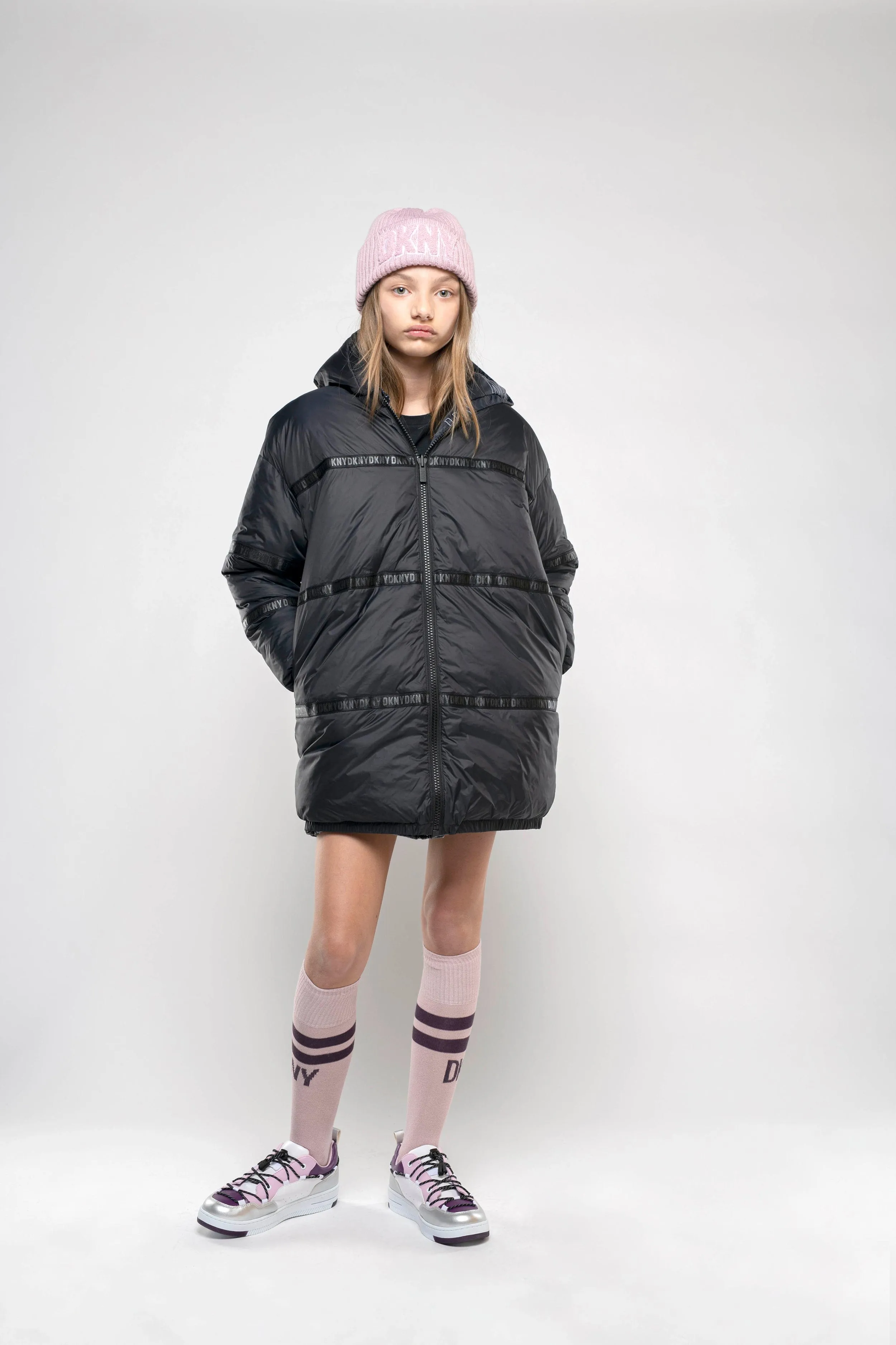 DKNY Girls Reversible Down Puffer Jacket in Black