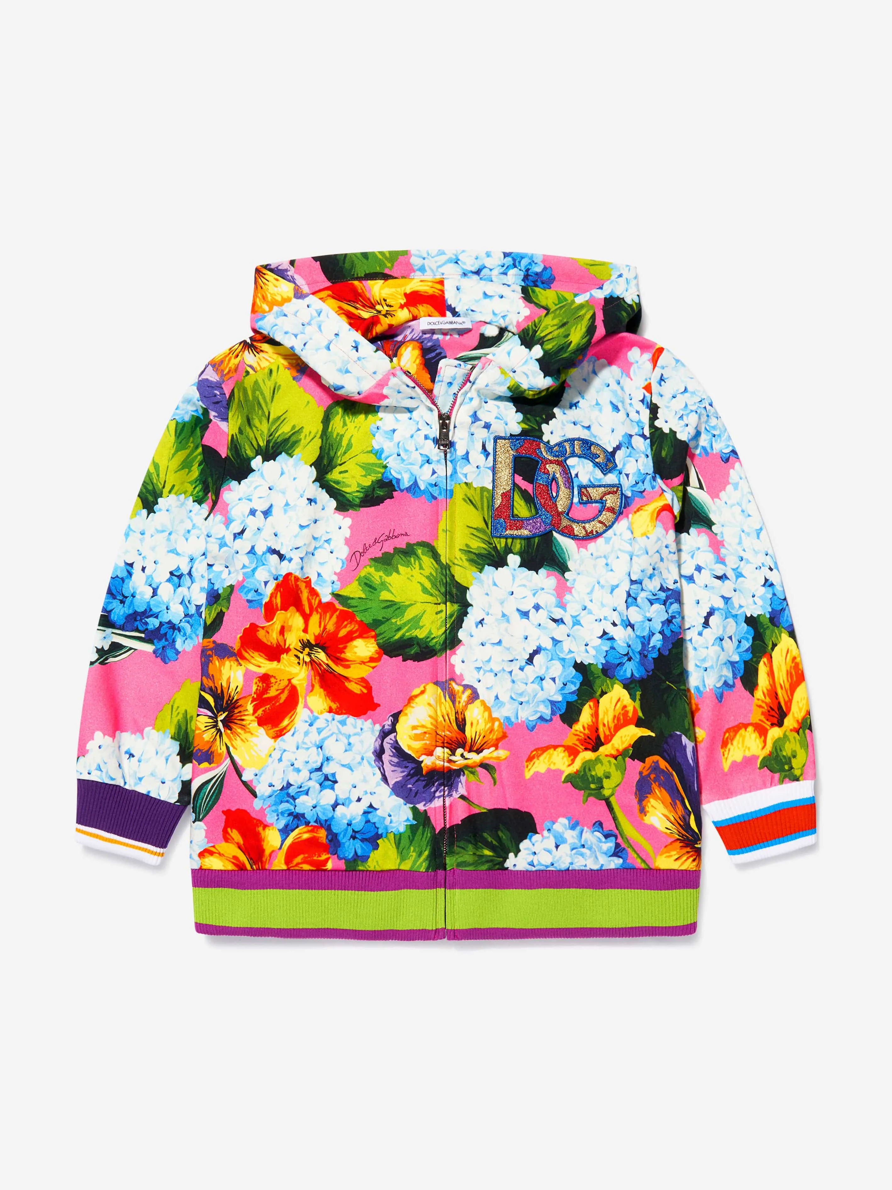 Dolce & Gabbana Girls Cotton Hydrangea Print Zip Up Top