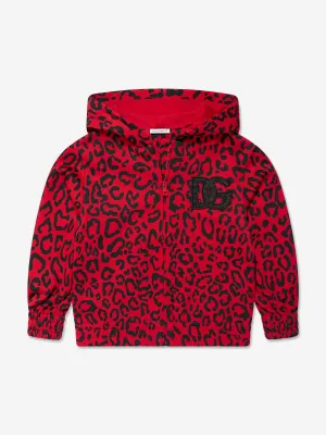 Dolce & Gabbana Girls Logo Leopard Print Zip Up Hoodie in Red