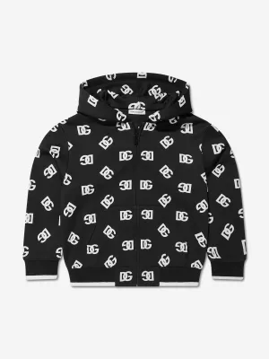 Dolce & Gabbana Kids Logo Print Zip Up Hoodie in Black