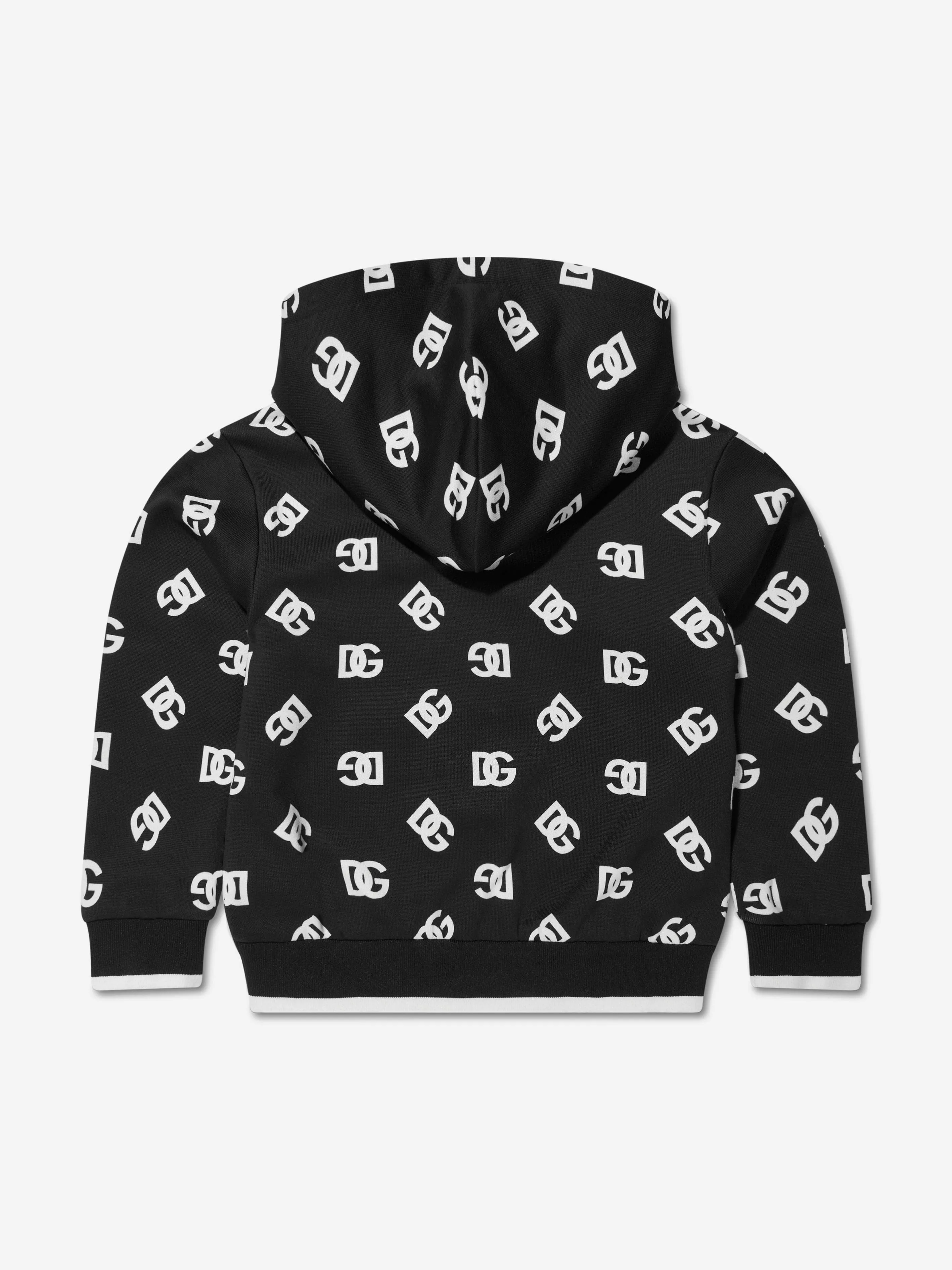 Dolce & Gabbana Kids Logo Print Zip Up Hoodie in Black