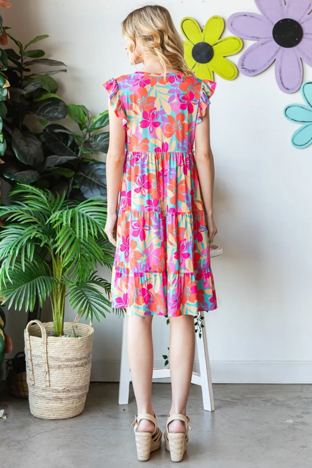 Full Size Floral Cap Sleeve Summer Dress