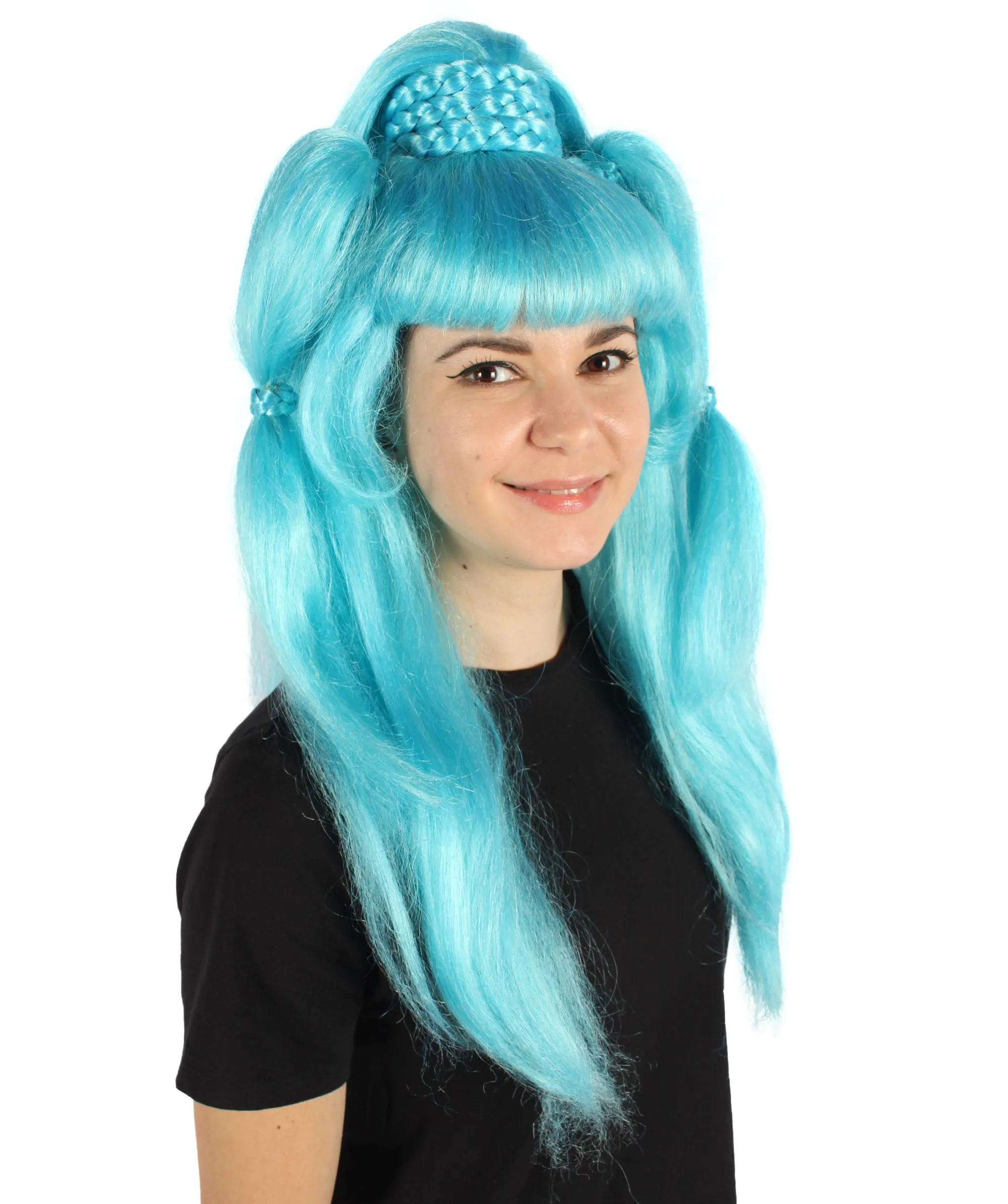 HPO Adult Women's British American Blue Drag Queen Ponytail Wig for Cosplay