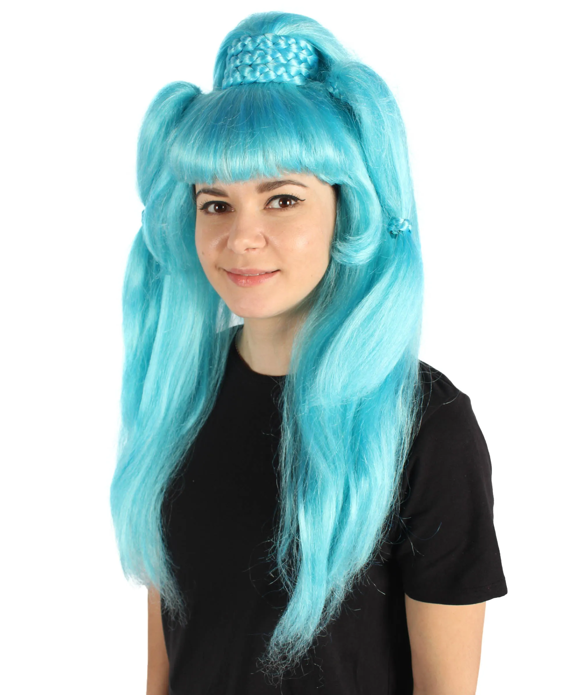 HPO Adult Women's British American Blue Drag Queen Ponytail Wig for Cosplay